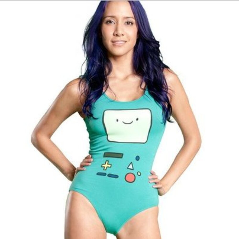 Adventure Time BMO bodysuit leotard XXL Cartoon Network Pendleton Ward Fin Teal